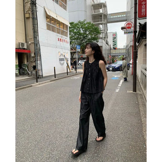 Non-faded denim elastic waist pants