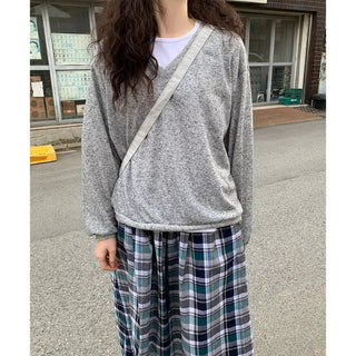 [Lined] Vintage Cotton Check Long Skirt