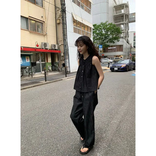 Non-faded denim elastic waist pants