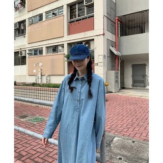 Denim-colored button-up long dress