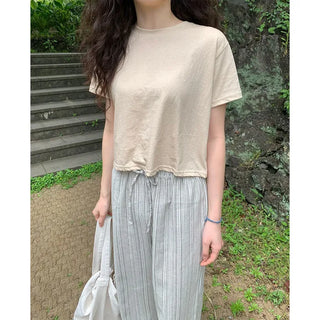 Basic color pigment short-sleeved T-shirt