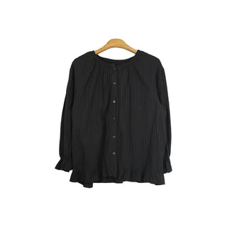 Round neck cotton puff sleeve ruffle blouse