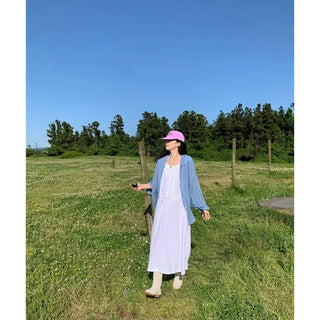 Lace linen long dress