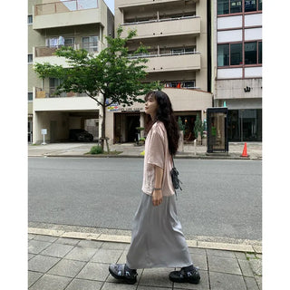 A-line satin long skirt
