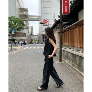 Non-faded denim elastic waist pants