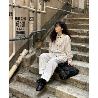 Round collar double-button long shirt