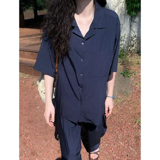 Casual oversized short-sleeved shirt