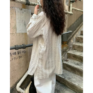 Round collar double-button long shirt