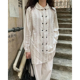 Round collar double-button long shirt