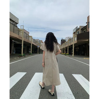 Back pocket stitch long dress