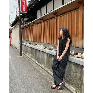 Non-faded denim elastic waist pants