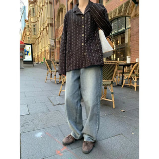 High-waisted wide-leg denim pants