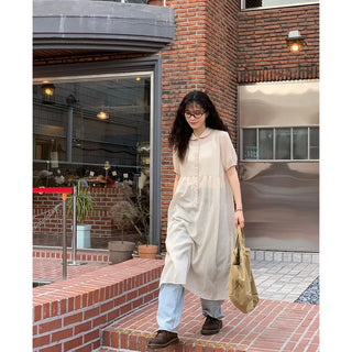 Balloon cotton washed denim pants