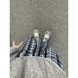 [Lined] Vintage Cotton Check Long Skirt