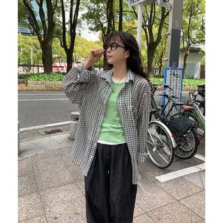 Oversized linen check shirt