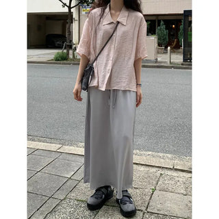 A-line satin long skirt