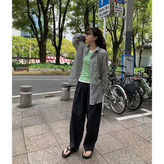 Oversized linen check shirt