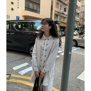 Round collar double-button long shirt