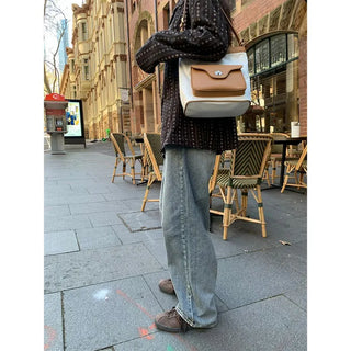 High-waisted wide-leg denim pants