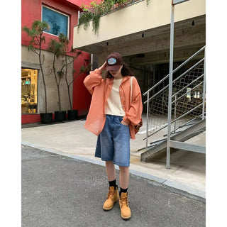 Summer check hooded shirt