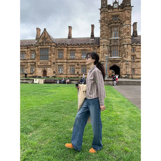 Washed wide-leg denim pants