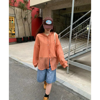 Summer check hooded shirt