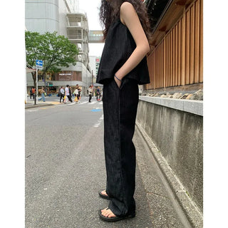 Non-faded denim elastic waist pants