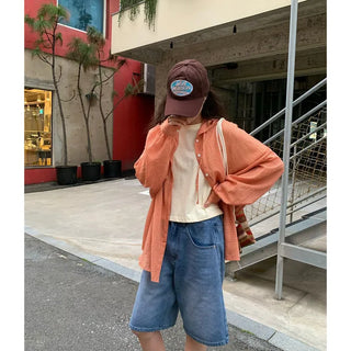 Summer check hooded shirt