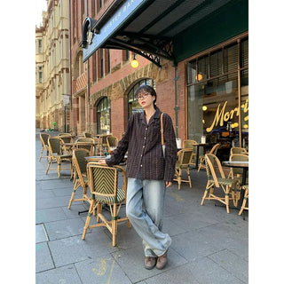 High-waisted wide-leg denim pants