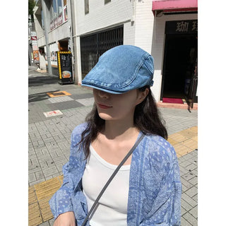 Denim newsboy cap