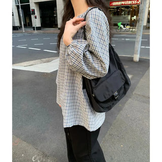 Ribbon tie detail check blouse