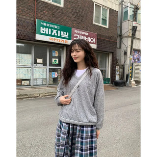[Lined] Vintage Cotton Check Long Skirt
