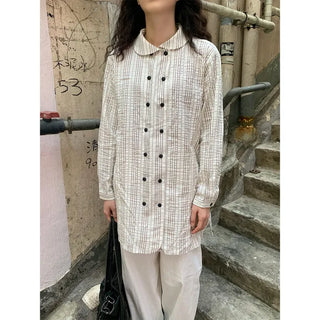 Round collar double-button long shirt