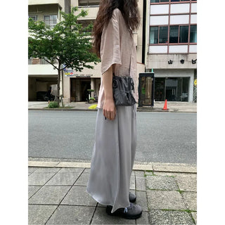 A-line satin long skirt