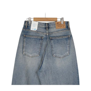 High-waisted wide-leg denim pants