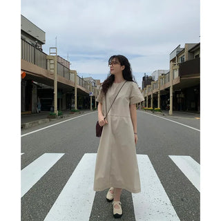 Back pocket stitch long dress