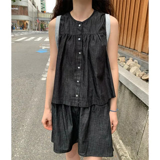 Non-faded denim vest