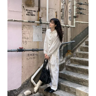 Round collar double-button long shirt