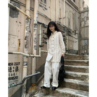 Round collar double-button long shirt