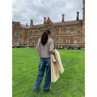 Washed wide-leg denim pants