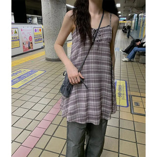 [Lined] Checkered Sleeveless Dress