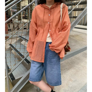 Summer check hooded shirt