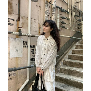 Round collar double-button long shirt