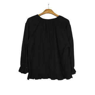 Round neck cotton puff sleeve ruffle blouse