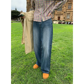 Washed wide-leg denim pants