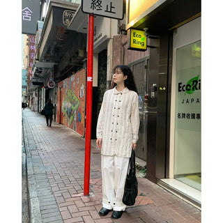 Round collar double-button long shirt
