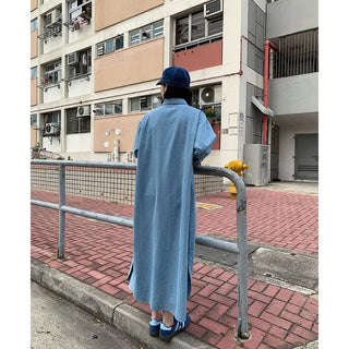 Denim-colored button-up long dress