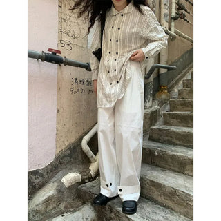 Round collar double-button long shirt