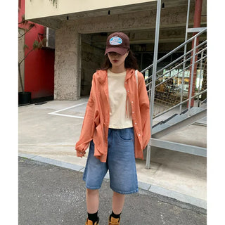 Summer check hooded shirt
