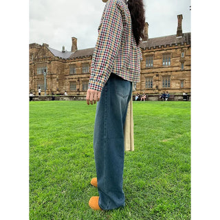 Washed wide-leg denim pants